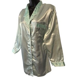 Ashley Taylor Sleep shirt Robe mint green & white satin stripes soft inside